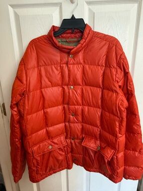 Eddie Bauer EB550 Goose Down Puffer Jacket Mens Small Coat Orange Packable Large
